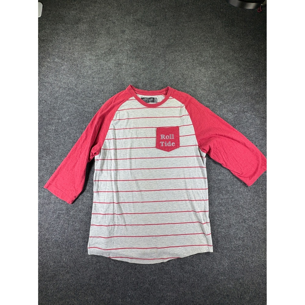 Retrofit Mens XL Raglan Baseball Tee Grey Red Striped Roll Tide Pocket Shirt